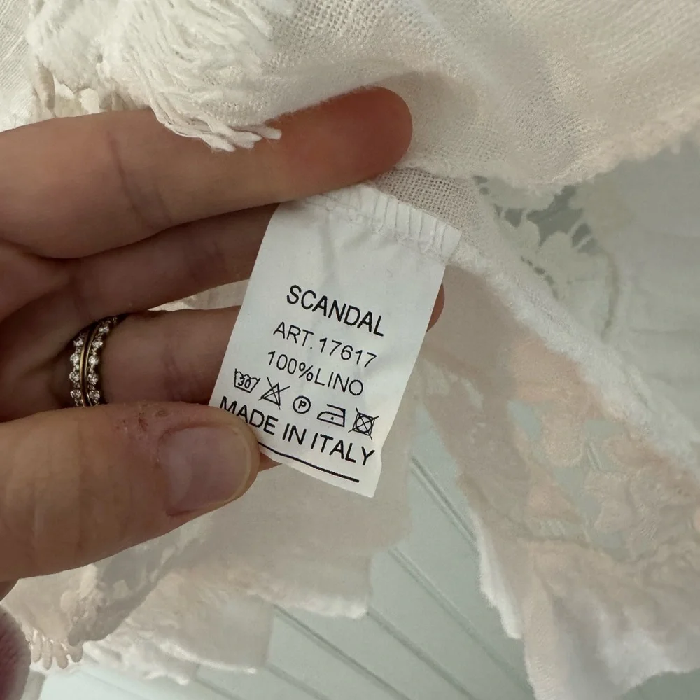 SCANDAL ITALY Blouse Top Linen Embroidered Lace Gauzy Boho Summer White NWT SM - Picture 4 of 6